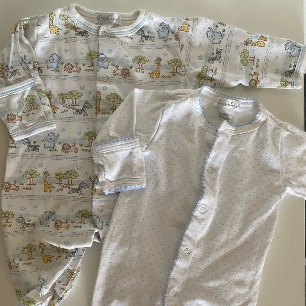 “Kissy Kissy” Pima Cotton NB & Premie Baby Pajamas Set - Gender Neutral